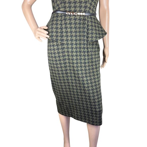Gucci M Wool Houndstooth Peplum Sheath Dress - Picture 3 of 11